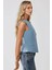 Kadın Düğme Detaylı Kolsuz Bisiklet Yaka Yelek Blue 5