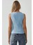 Kadın Düğme Detaylı Kolsuz Bisiklet Yaka Yelek Blue 6