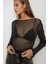 Kadın Lurex Transparan Uzun Kollu Fit Bluz Black 3