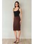 Kadın Yüksek Bel Bodycon Midi Örme Etek Brown 3