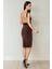 Kadın Yüksek Bel Bodycon Midi Örme Etek Brown 4