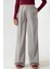 Kadın Çizgili Geniş Paça Pileli Palazzo Pantolon Gri 1