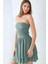 Kadın Straplez Fırfırlı Arkası Gipeli Mini Elbise Green 6