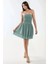 Kadın Straplez Fırfırlı Arkası Gipeli Mini Elbise Green 7