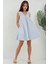 Kadın U Yaka A-Form Mini Elbise Bebek Mavisi 1