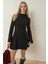 Kadın Dik Yaka Flare Mini Elbise Black 1