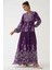 Kadın Baskılı Uzun Kol Viskon Modest Elbise Purple 1