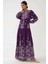 Kadın Baskılı Uzun Kol Viskon Modest Elbise Purple 2