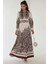 Kadın Baskılı Uzun Kol Kemerli Modest Elbise Natural 3