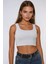 Kadın Basic Bisiklet Yaka Crop Üst White 1