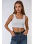 Kadın Basic Bisiklet Yaka Crop Üst White 2