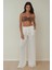 Kadın Beli Lastikli Keten Görünümlü Rahat Kesim Pantolon White 2