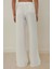 Kadın Beli Lastikli Keten Görünümlü Rahat Kesim Pantolon White 4