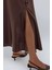 Kadın Yırtmaçlı Maxi Saten Etek Brown 6