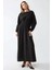 Kadın Uzun Kollu Bisiklet Yaka Modest Elbise Black 1