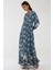 Kadın Baskılı Uzun Kol Viskon Modest Elbise Grey 4