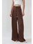 Kadın Yüksek Bel Geniş Paça Saten Palazzo Pantolon Brown 1