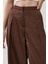 Kadın Yüksek Bel Geniş Paça Saten Palazzo Pantolon Brown 3