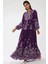 Kadın Baskılı Uzun Kol Viskon Modest Elbise Purple 4