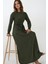 Kadın Dokulu Bisiklet Yaka Kuşaklı Modest Elbise Black 5