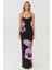 Kadın Askılı Çiçek Desenli Bodycon Uzun Elbise Black 2