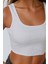 Kadın Basic Bisiklet Yaka Crop Üst White 5