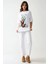 Kadın Oversize Yuvarlak Yaka Baskılı Tişört White 3