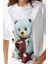 Kadın Oversize Yuvarlak Yaka Baskılı Tişört White 4