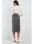 Kadın Yüksek Bel Midi Etek Açık Gri 4
