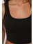 Kadın Basic Bisiklet Yaka Crop Üst Black 4