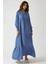Kadın Desenli Yuvarlak Yaka Viskon Modest Elbise Blue 2