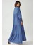 Kadın Desenli Yuvarlak Yaka Viskon Modest Elbise Blue 6