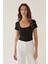 Kadın Bisiklet Yaka Örme Bodysuit Black 1