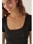 Kadın Bisiklet Yaka Örme Bodysuit Black 3
