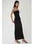 Kadın Straplez Yanları Drapeli Bodycon Maxi Elbise Siyah 4