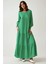 Kadın Desenli Yuvarlak Yaka Viskon Modest Elbise Green 1
