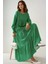 Kadın Desenli Yuvarlak Yaka Viskon Modest Elbise Green 2