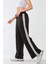 Kadın Wide Leg Çizgili Örme Eşofman Altı Black 1