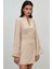 Kadın Şık V Yaka Uzun Kollu Mini Elbise Fildişi Doğal 6