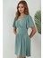 Kadın V Yaka Kısa Kol Büzgülü Mini Elbise Adaçayı Yeşili 4