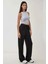 Kadın Wide Leg Beli Lastikli Dokulu Örme Pantolon Black 6