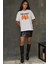 Kadın Kadın %100 Pamuk Bisiklet Yaka Oversize Beyaz Baskılı T-Shirt Orange 2