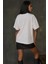 Kadın Kadın %100 Pamuk Bisiklet Yaka Oversize Beyaz Baskılı T-Shirt Orange 5