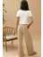 Kadın Baskı Detaylı Regular Fit Bisiklet Yakalı %100 Pamuklu Crop T-shirt White 6