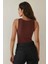 Kadın Fitted Kare Fitilli Üst Brown 5