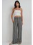 Kadın Wide Leg Çizgi Desenli Rahat Kesim Pantolon Black 1