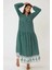Kadın Desenli V Yaka Modest Elbise Green 3