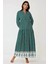 Kadın Desenli V Yaka Modest Elbise Green 4