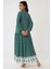 Kadın Desenli V Yaka Modest Elbise Green 6