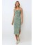 Kadın Yırtmaç Detaylı Çiçek Desenli Bodycon Midi Elbise Green 2